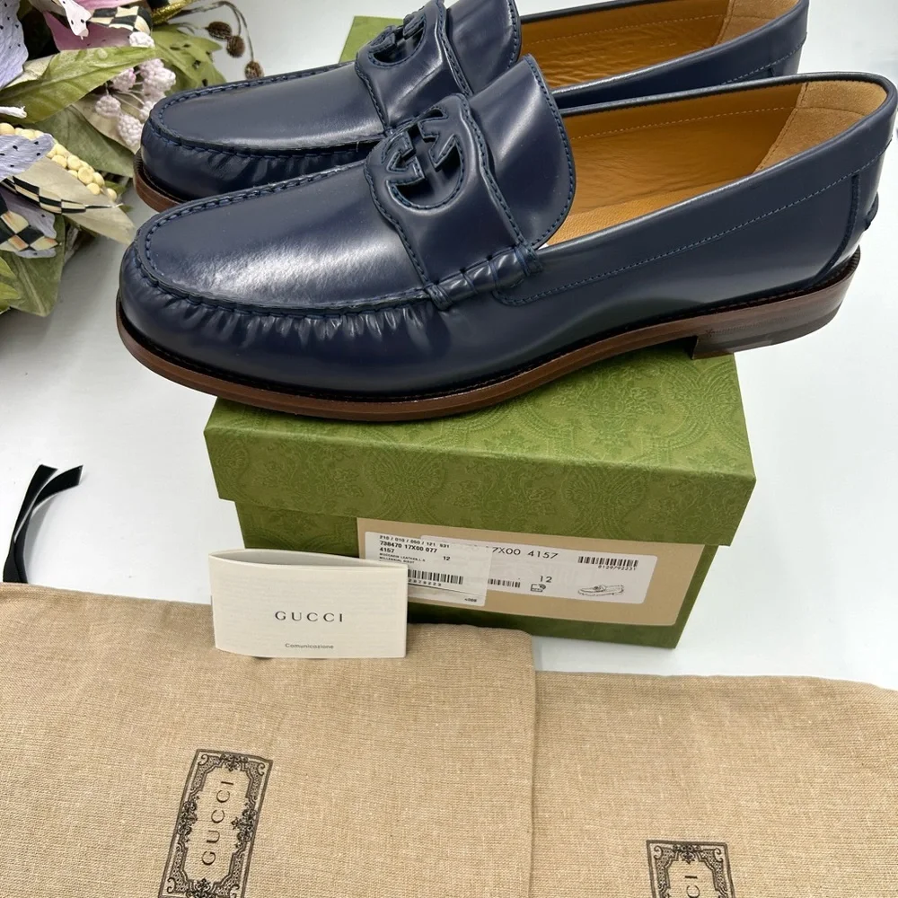 Men’s Gucci interlocking GG leather loafers size 12 made in Italy cobbler soles - Picture 9 of 11